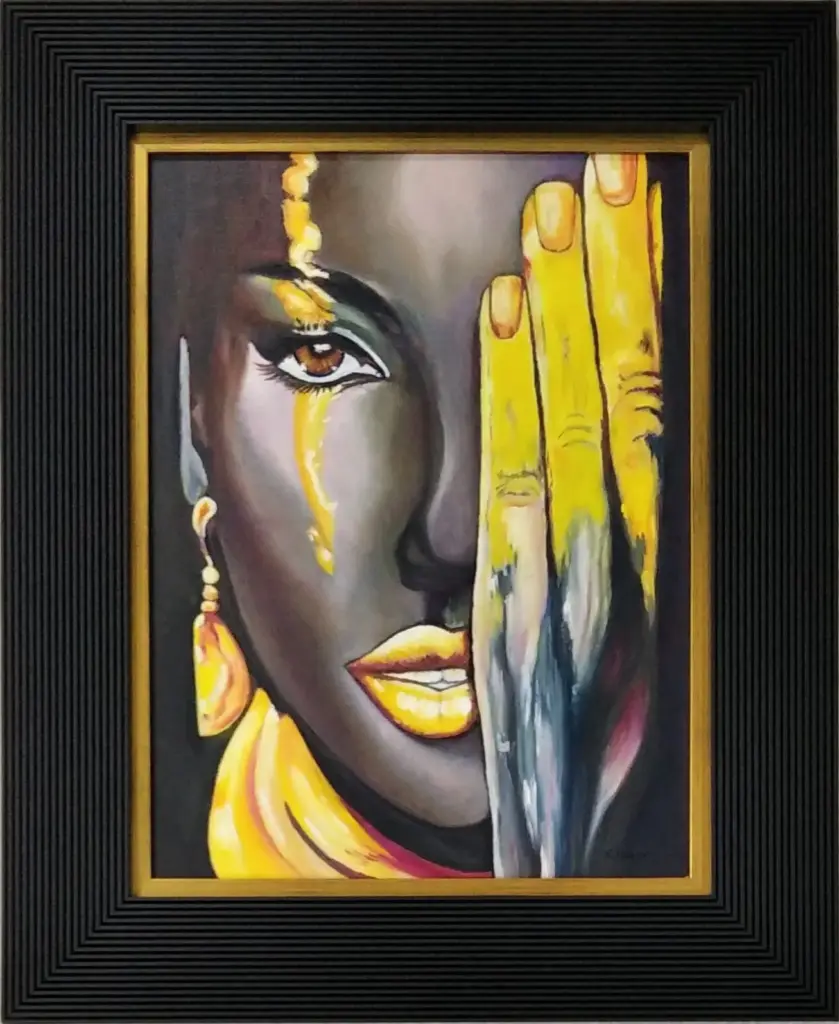 cuadro mujer mano amarilla remarco cuadros